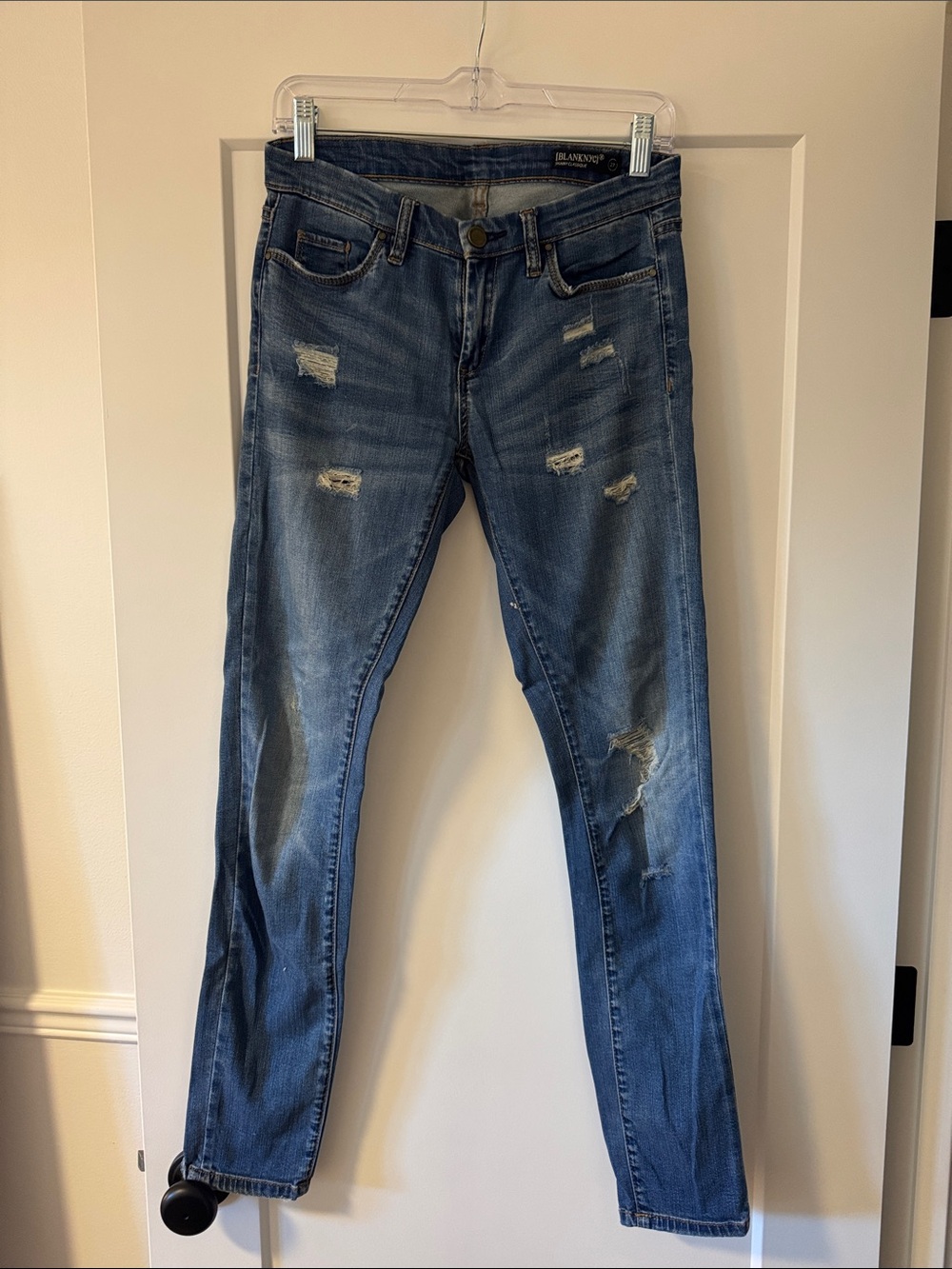 Blank NYC Women's Distressed Skinny Jeans in Blue Wash